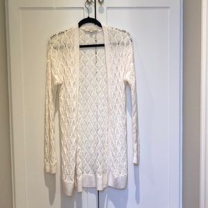 Loft Crochet Long Cardigan cream